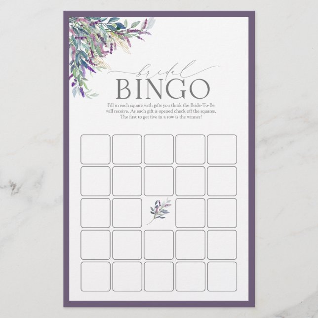 Lámina Elegante juego de Bingo de ducha de novia floral d (Anverso)