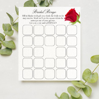 Lámina Elegante juego de bingo de ducha de novia rosa roj