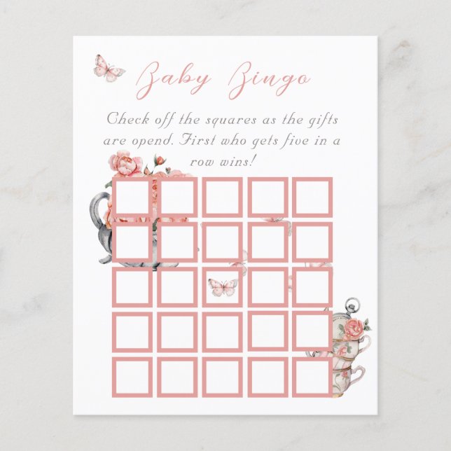 Lámina Elegante juego de bingo de ducha floral de té con  (Anverso)