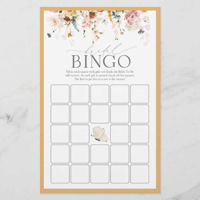 Lámina Elegante juego de bingo de novia flor salvaje amar (Anverso)