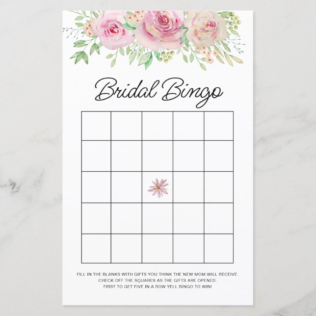 Lámina Elegante juego de bingo de novia floral rosa de Ru (Anverso)