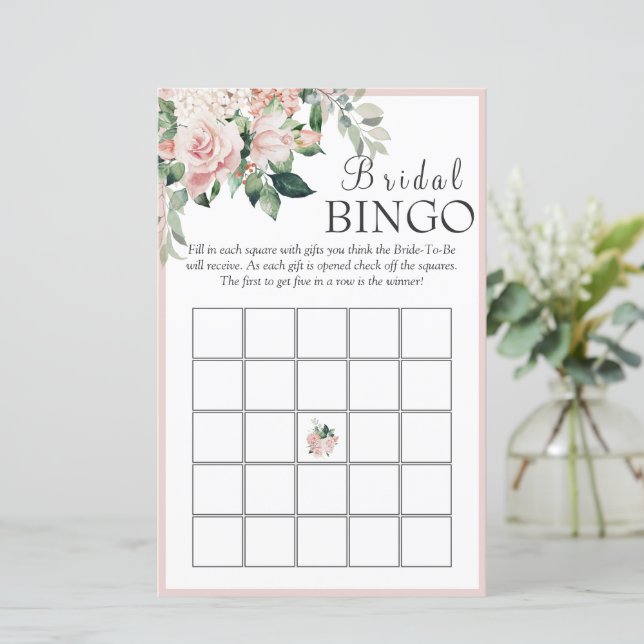 Lámina Elegante juego de bingo de novia Rosa floral (Anverso de pie)