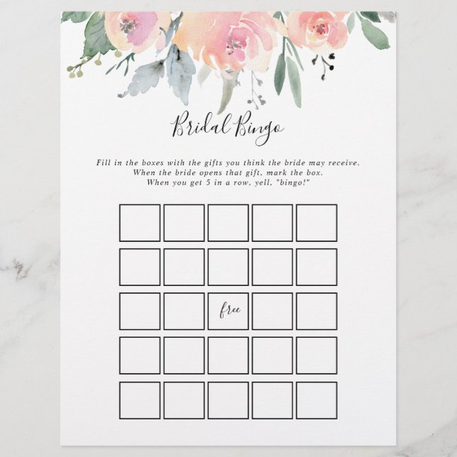 Lámina Elegante juego de bingo floral de Rubor rosa (Anverso)