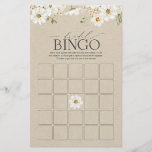 Lámina Elegante juego de Bingo Rústico de Acuarela Daisy