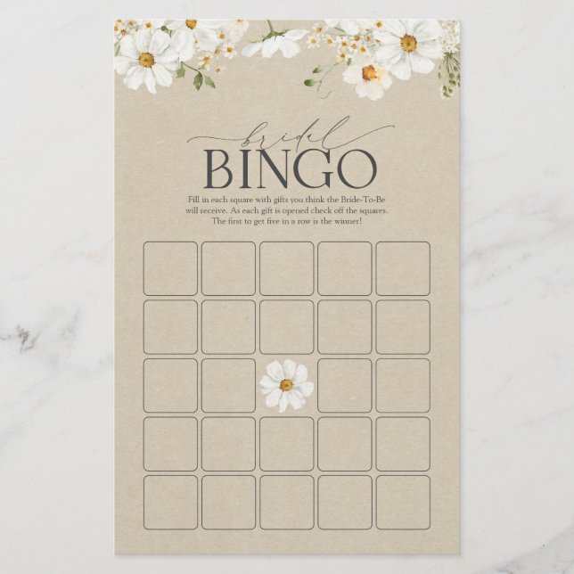 Lámina Elegante juego de Bingo Rústico de Acuarela Daisy  (Anverso)
