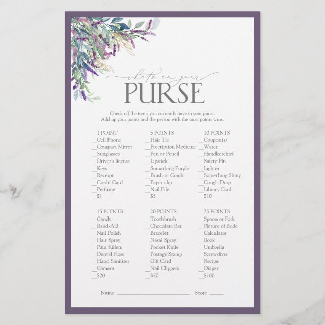 Lámina Elegante juego de ducha con flores de lavanda (Anverso)