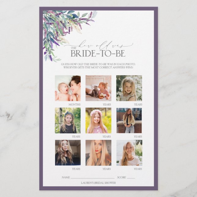 Lámina Elegante juego de ducha con flores de lavanda (Anverso)