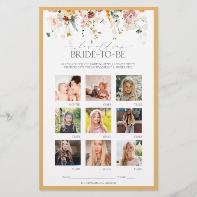 Lámina Elegante juego de ducha con flores silvestres amar (Anverso)