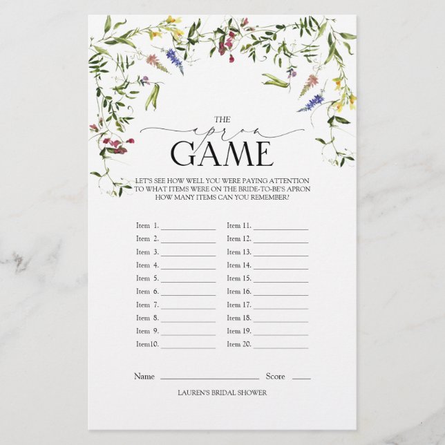Lámina Elegante juego de ducha con flores silvestres de v (Anverso)