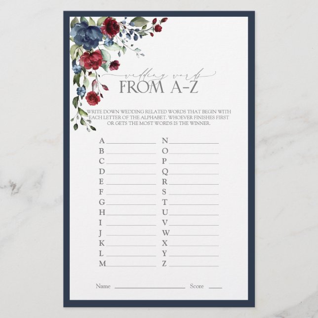 Lámina Elegante juego de ducha de novia azul borgoña de l (Anverso)