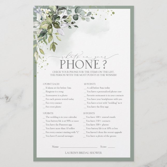 Lámina Elegante juego de ducha de novia con eucalipto azu (Anverso)