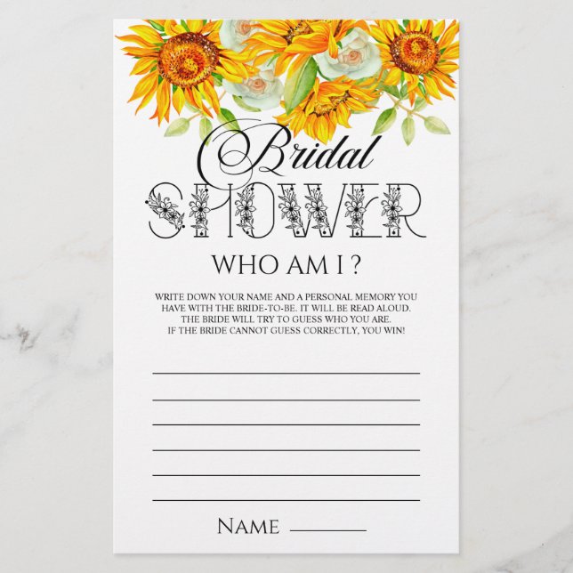 Lámina Elegante juego de ducha de novia Sunflowers (Anverso)