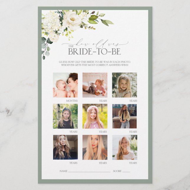 Lámina Elegante juego de ducha de novia verde gris blanco (Anverso)