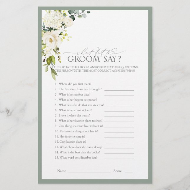 Lámina Elegante juego de ducha de novia verde gris blanco (Anverso)