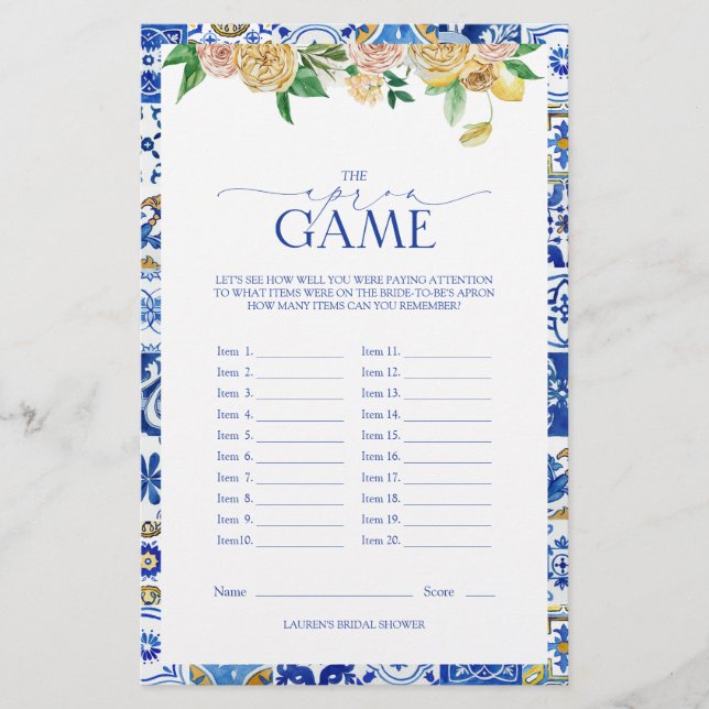 Lámina Elegante juego mediterráneo de ducha de novia con  (Anverso)