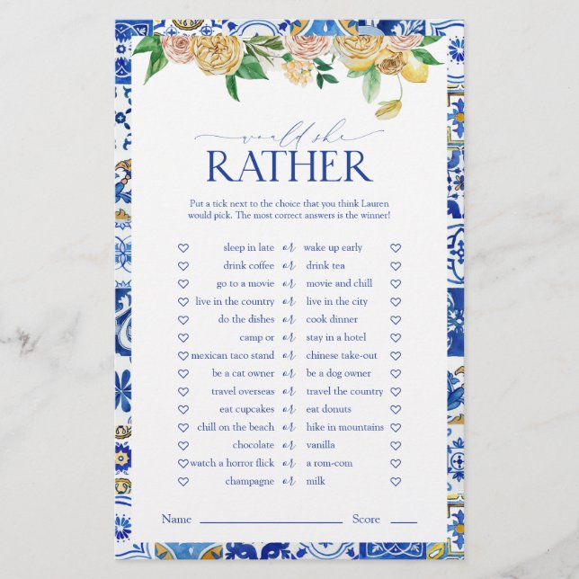 Lámina Elegante juego mediterráneo de ducha de novia con  (Anverso)