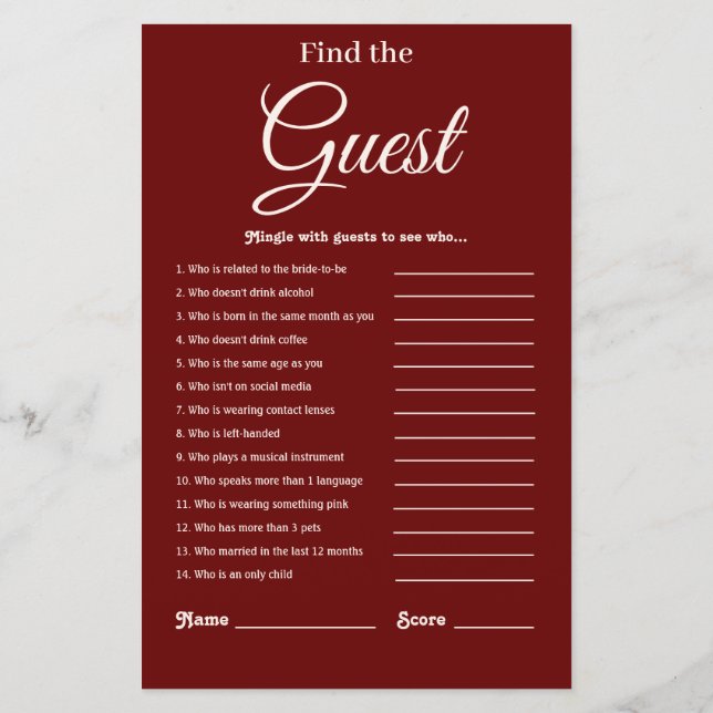 Lámina Elegante juego moderno de ducha de novia en Borgoñ (Reverso)