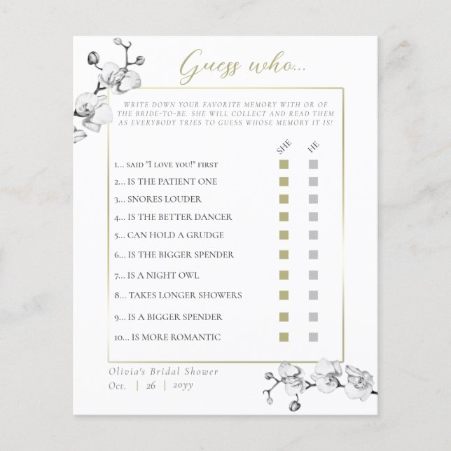 Lámina Elegante Marco Orquídea Ducha De Novias Adivina Qu (Anverso)