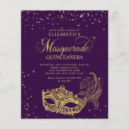 Lámina Elegante Máscara de Purpura Dorado para Quinceañer