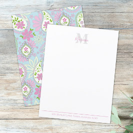 Lámina Elegante Monograma Preppy con Estilo Paisley Rosa