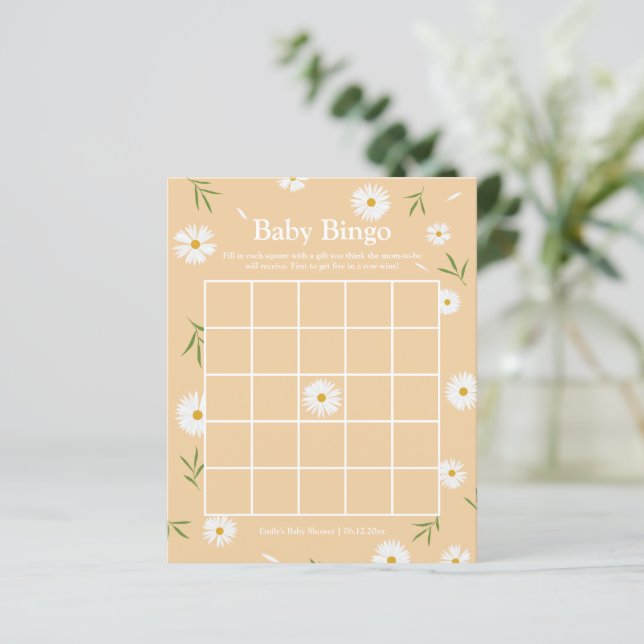 Lámina Elegante Naranja Boho Daisies Juego de Bingo Baby  (Anverso de pie)