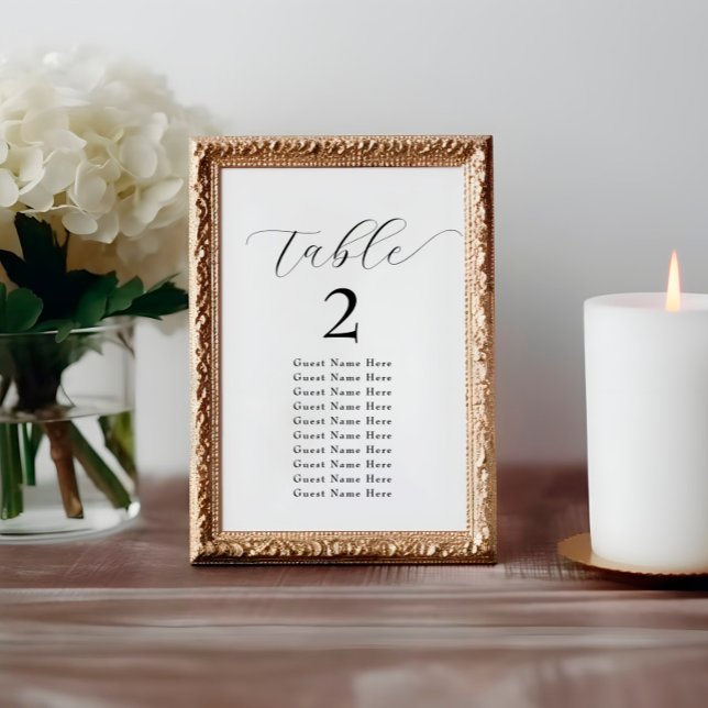 Lámina Elegante Número de Tabla Nombres Blanco Negro Mini (Subido por el creador)