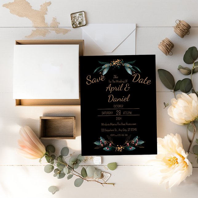 Lámina Elegante Oro Negro Guardar La Invitación De Fecha (Subido por el creador)