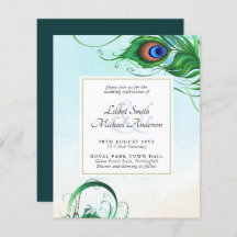 Elegante PEACOCK FEATHER Wedding Invitar PRESUPUES