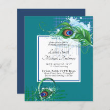 Elegante PEACOCK FEATHER Wedding Invitar PRESUPUES