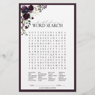 Lámina Elegante Plum Purple Floral Bridal Shower Game
