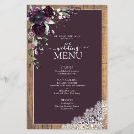 Lámina Elegante Plum Purple Rustic Wood Script Boda