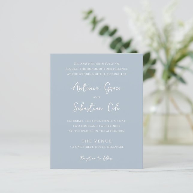 Lámina Elegante Polvo Azul Invitación a la Boda Presupues (Anverso de pie)