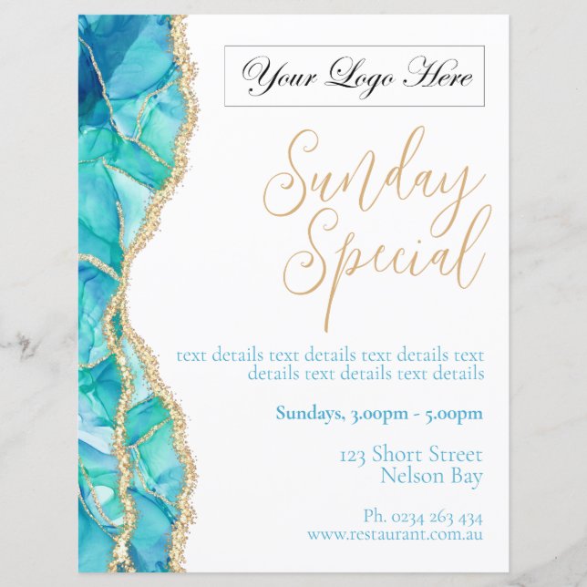 Lámina Elegante Poster especial del restaurante azul blan (Anverso)