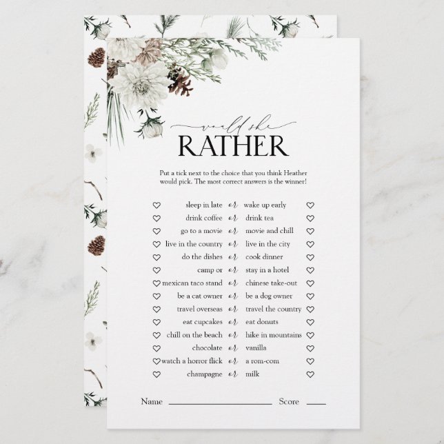 Lámina Elegante Prefiere Un Juego De Ducha De Novias Flor (Anverso / Reverso)