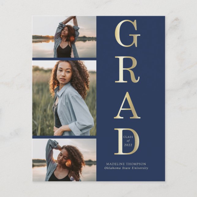 Lámina Elegante presupuesto azul marino dorado 3 foto gra (Anverso)