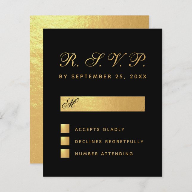 Lámina Elegante presupuesto Black Faux Gold Script Weddin (Anverso / Reverso)