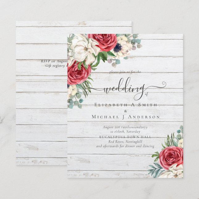 Lámina Elegante presupuesto de Boda floral azul blanco ro (Anverso / Reverso)