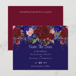 Lámina Elegante presupuesto de Boda floral azul borgoñés