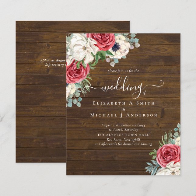 Lámina Elegante Presupuesto de Boda Floral Rojo Blanco Az (Anverso / Reverso)