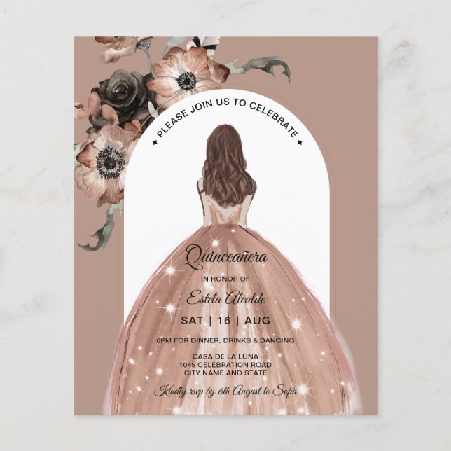 Lámina Elegante presupuesto de Quinceañera floral rosa (Anverso)