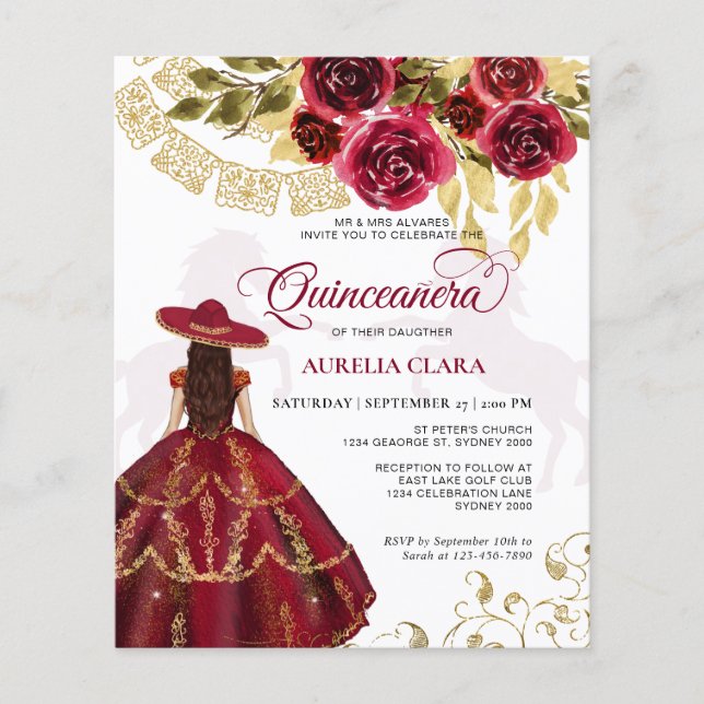 Lámina Elegante presupuesto Ruby Rojo Caballo Quinceañera (Anverso)