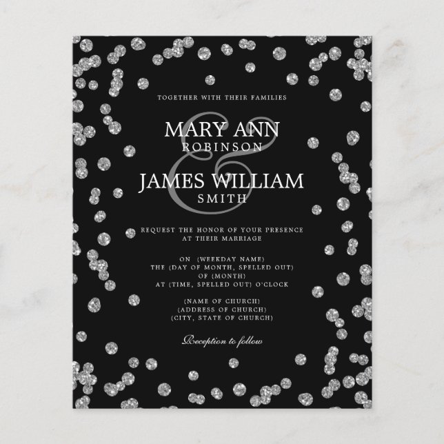 Lámina Elegante Purpurina plateado Confetti negro (Anverso)