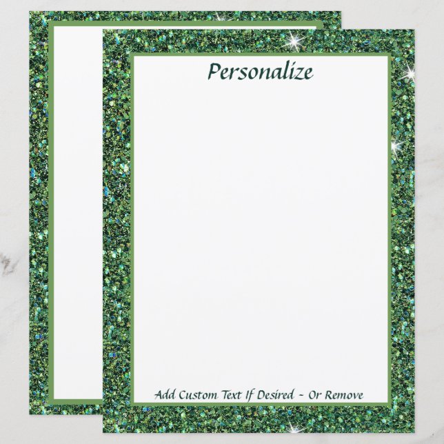 Lámina Elegante Purpurina Verde Personaliza Papel De Esta (Anverso / Reverso)