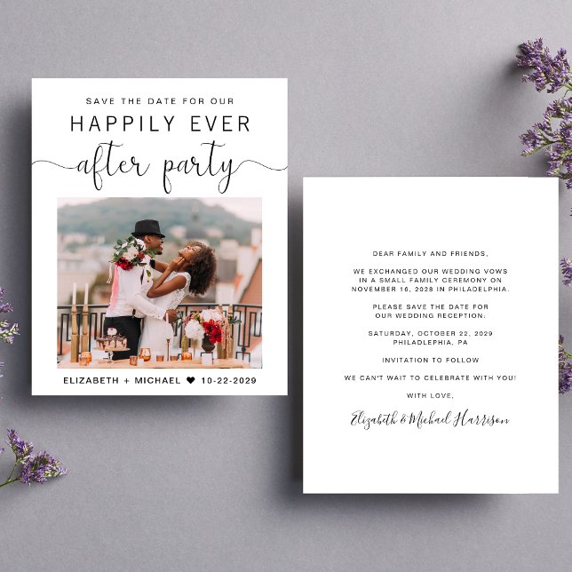 Lámina Elegante recepción de boda fotográfica salva la fe (A stylish save the date announcement for a reception to celebrate your elopement or private wedding )
