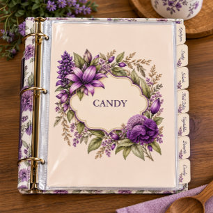 Lámina Elegante Recetario de Flores Moradas Vintage