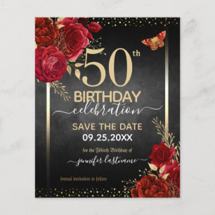 Lámina Elegante Rosa 50 cumpleaños Guardar el presupuesto