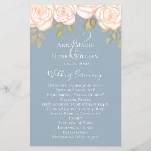 Lámina Elegante Rosa de acuarela Dusty Blue Wedding Progr