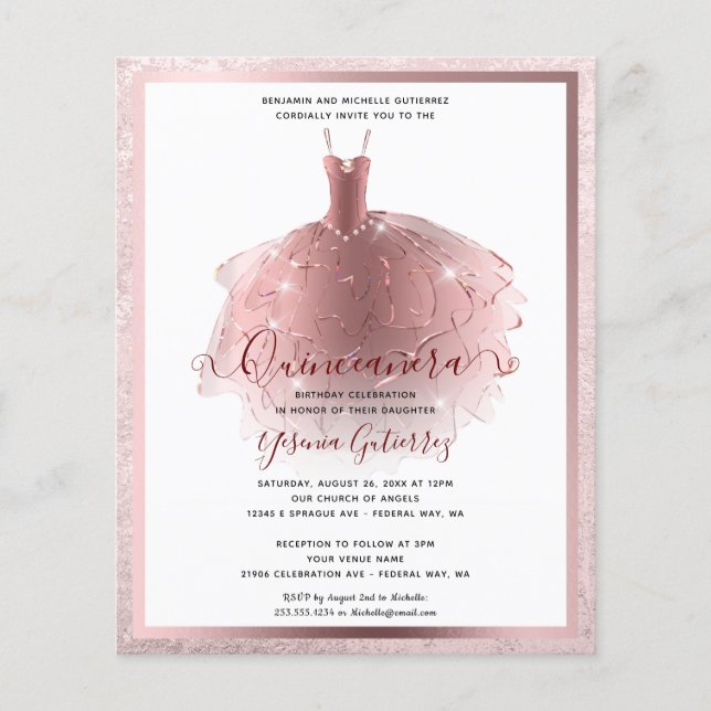 Lámina Elegante Rosa de presupuesto Invitación de la vest (Anverso)