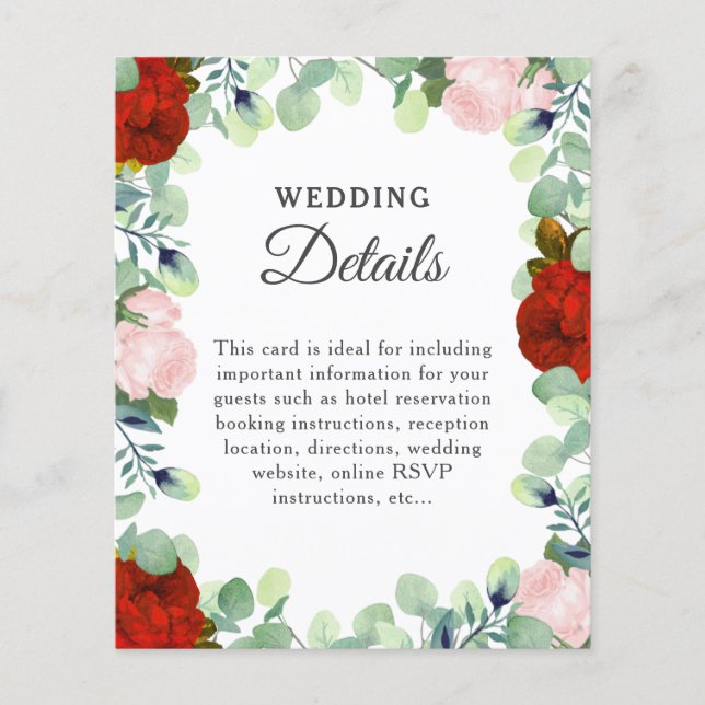 Lámina Elegante Rosa de Rubor rojo verde Boda detalles (Anverso)