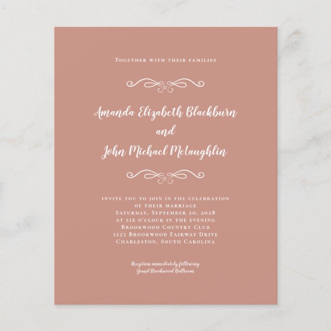 Lámina Elegante Rosa Invitación a la Boda Blanca de Oro (Anverso)